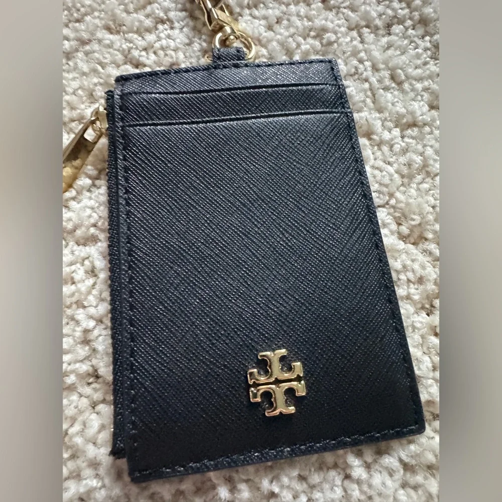Tory Burch Black Leather Wristlet Card Case with Gold Logo NWOT - Picture 9 of 9